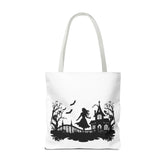 Spooky Silhouette Tote Bag - Halloween Gift, Witchy Style, Eco-Friendly Shopping, Causal Carryall, Gothic Art Design Printify