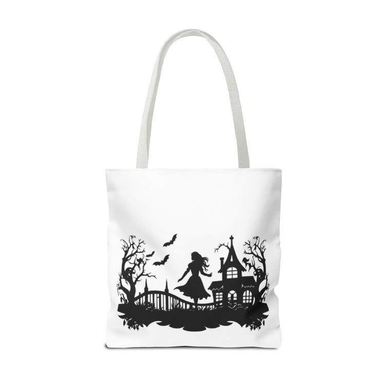 Spooky Silhouette Tote Bag - Halloween Gift, Witchy Style, Eco-Friendly Shopping, Causal Carryall, Gothic Art Design Printify