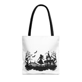Spooky Silhouette Tote Bag - Halloween Gift, Witchy Style, Eco-Friendly Shopping, Causal Carryall, Gothic Art Design Printify