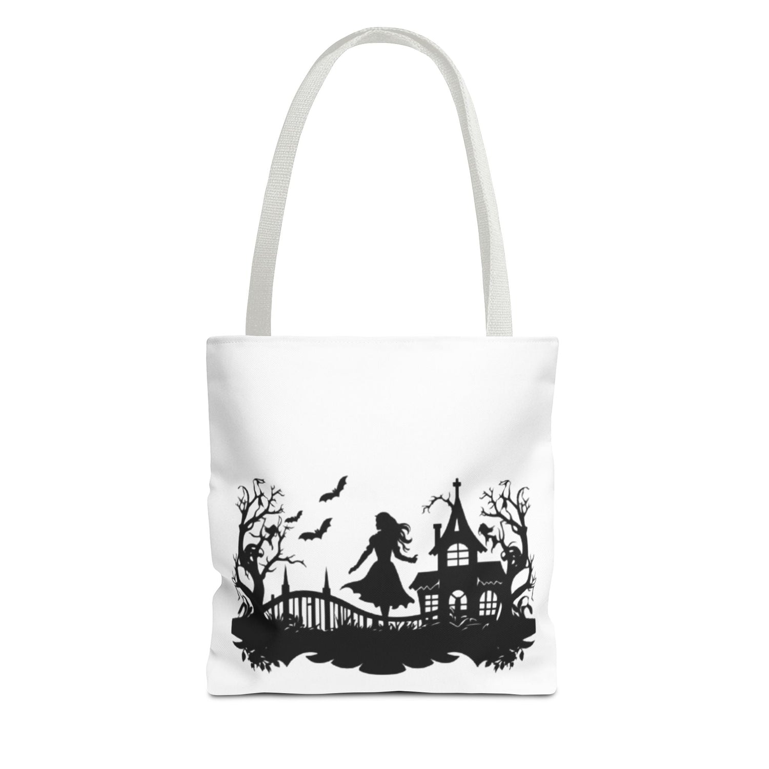 Spooky Silhouette Tote Bag - Halloween Gift, Witchy Style, Eco-Friendly Shopping, Causal Carryall, Gothic Art Design Printify