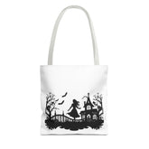 Spooky Silhouette Tote Bag - Halloween Gift, Witchy Style, Eco-Friendly Shopping, Causal Carryall, Gothic Art Design Printify