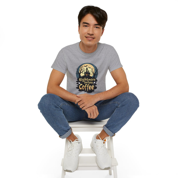 Nightmare Before Coffee Tee, Halloween T-Shirt, Coffee Lover Gift, Spooky Shirt, Unisex Graphic Tee, Autumn Apparel Printify