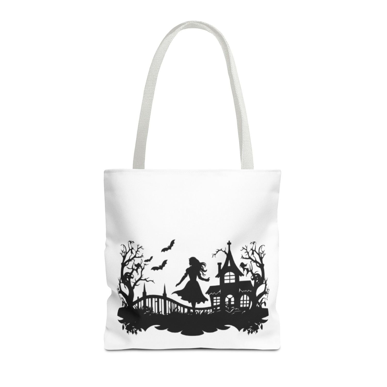 Spooky Silhouette Tote Bag - Halloween Gift, Witchy Style, Eco-Friendly Shopping, Causal Carryall, Gothic Art Design Printify