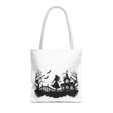 Spooky Silhouette Tote Bag - Halloween Gift, Witchy Style, Eco-Friendly Shopping, Causal Carryall, Gothic Art Design Printify