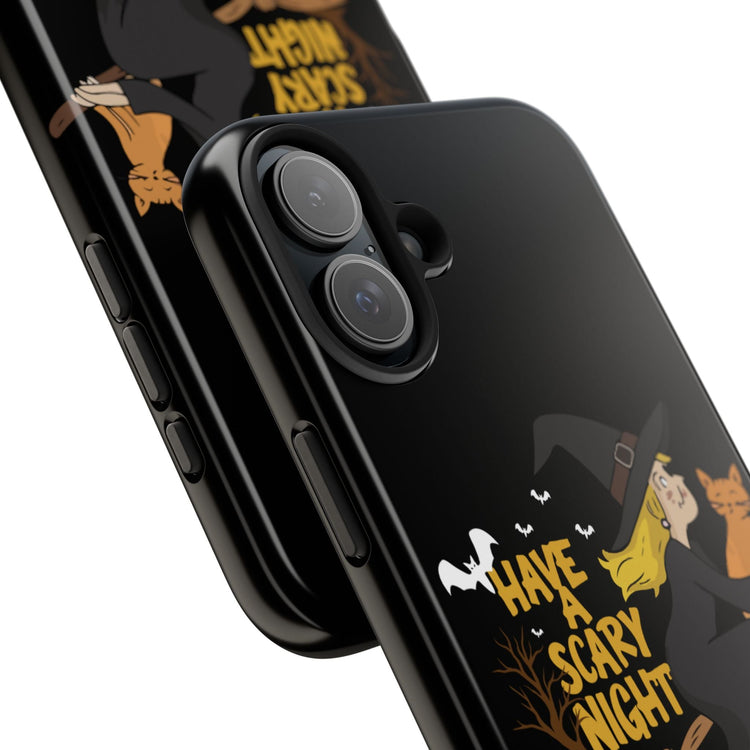 Halloween Phone Case, Tough Phone Cover, Scary Night Case, Witch and Cat Design, Perfect for Fall Printify