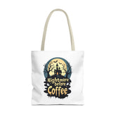 Nightmare Before Coffee Tote Bag, Halloween Tote, Spooky Drink Carrier, Gift for Coffee Lovers, AOP Design Bag Printify