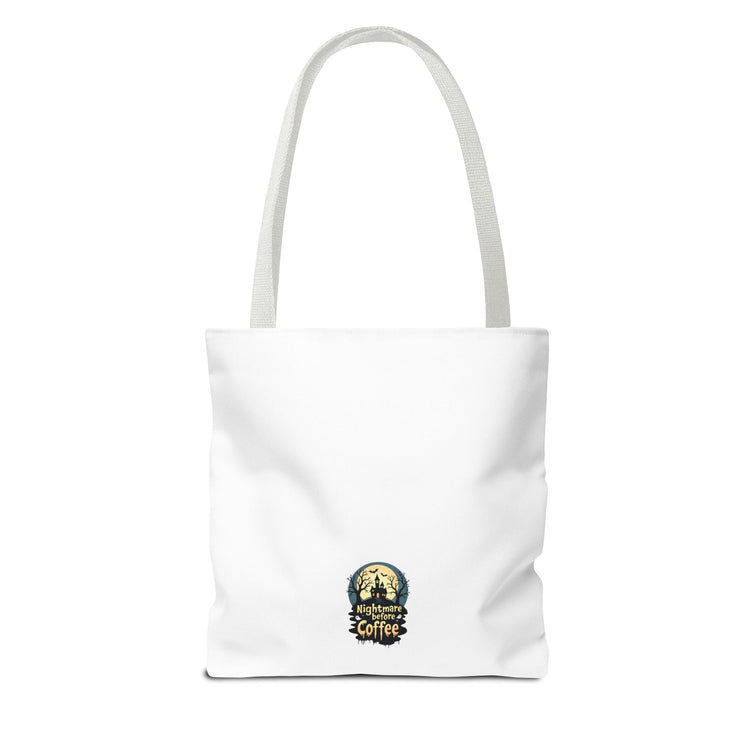 Nightmare Before Coffee Tote Bag, Halloween Tote, Spooky Drink Carrier, Gift for Coffee Lovers, AOP Design Bag Printify