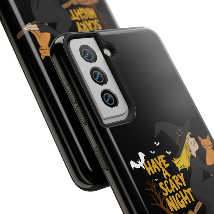 Halloween Phone Case, Tough Phone Cover, Scary Night Case, Witch and Cat Design, Perfect for Fall Printify
