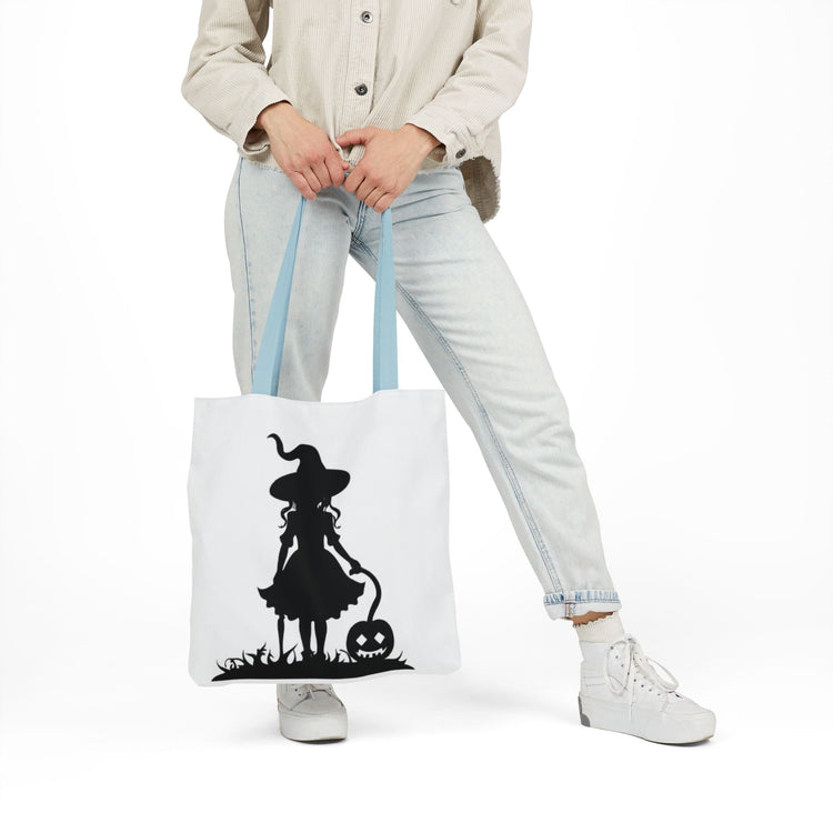Halloween Witch Canvas Tote Bag, Spooky Treat Bag, Autumn Market Tote, Trick-or-Treat Bag, Gift for Witches, Seasonal Accessories Printify