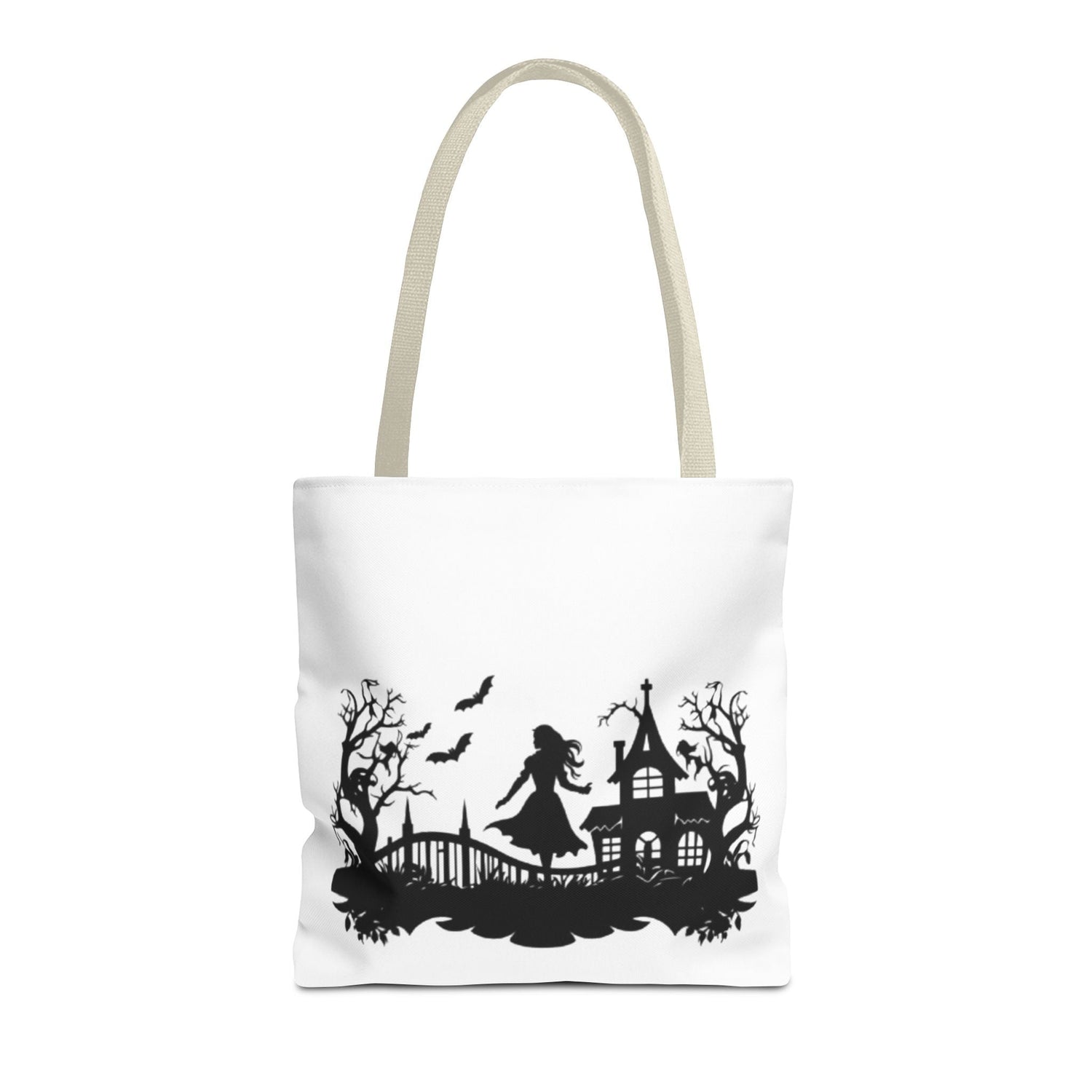 Spooky Silhouette Tote Bag - Halloween Gift, Witchy Style, Eco-Friendly Shopping, Causal Carryall, Gothic Art Design Printify