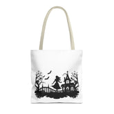Spooky Silhouette Tote Bag - Halloween Gift, Witchy Style, Eco-Friendly Shopping, Causal Carryall, Gothic Art Design Printify