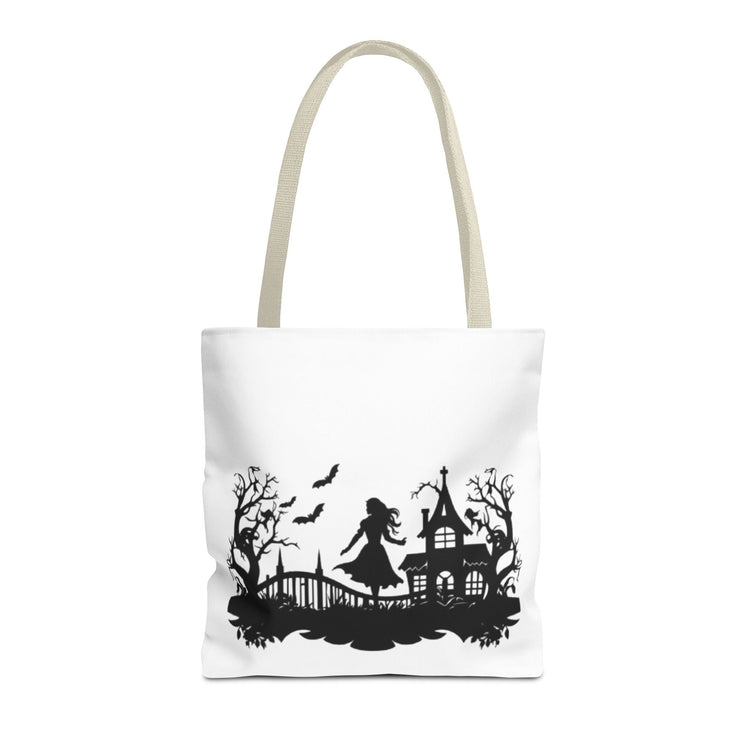 Spooky Silhouette Tote Bag - Halloween Gift, Witchy Style, Eco-Friendly Shopping, Causal Carryall, Gothic Art Design Printify