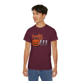 Halloween Skeleton Pumpkin Tee, Spooky Graphic Shirt, Unisex Fall Fashion, Halloween Costume Top, Fun October Apparel Printify