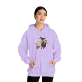 Halloween Witch and Cat Hoodie, Cozy Fall Sweatshirt, Scary Night Apparel, Unisex Ghostly Sweatshirt, Cute Halloween Gift Printify