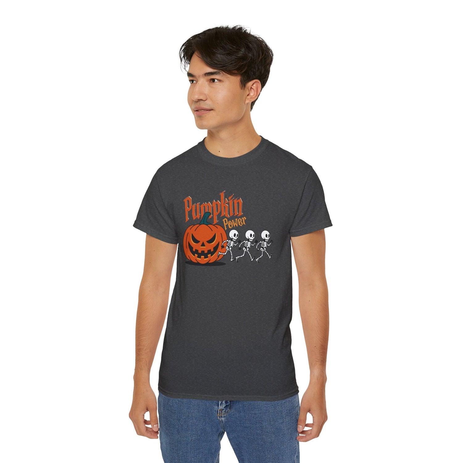 Halloween Skeleton Pumpkin Tee, Spooky Graphic Shirt, Unisex Fall Fashion, Halloween Costume Top, Fun October Apparel Printify