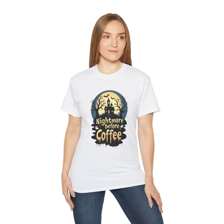 Nightmare Before Coffee Tee, Halloween T-Shirt, Coffee Lover Gift, Spooky Shirt, Unisex Graphic Tee, Autumn Apparel Printify