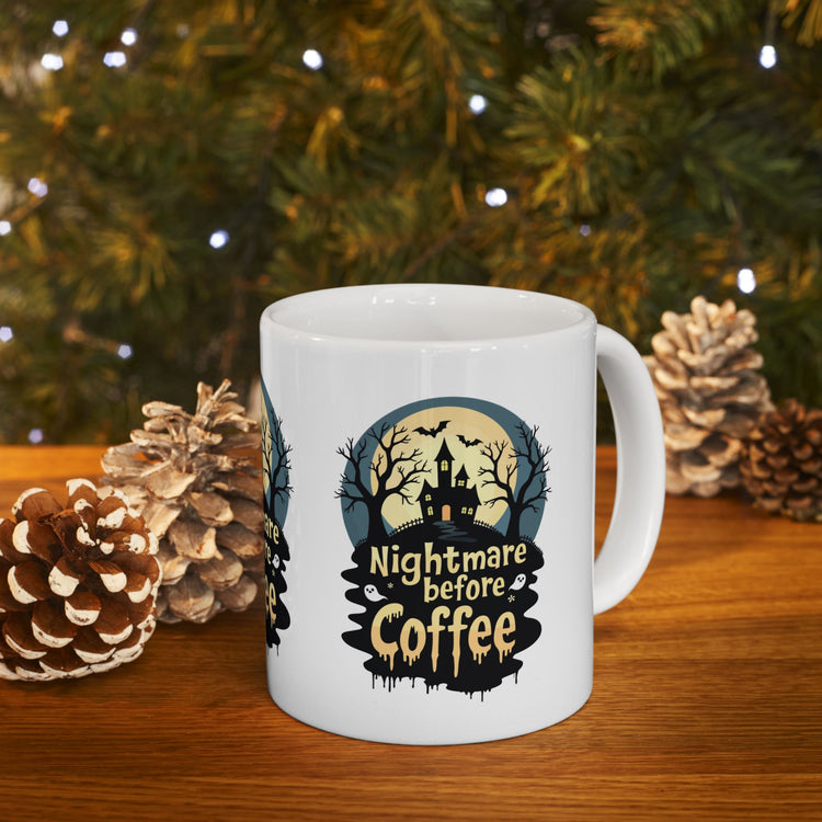 Nightmare Before Coffee Ceramic Mug - Halloween Coffee Cup, Spooky Mug, Gift for Coffee Lovers, Haunted House Decor, 11oz and 15oz Sizes Printify