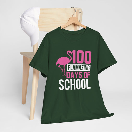 100 Flamingo Days of School Unisex Tee, Fun Classroom Shirt, Back to School Gift, Children&