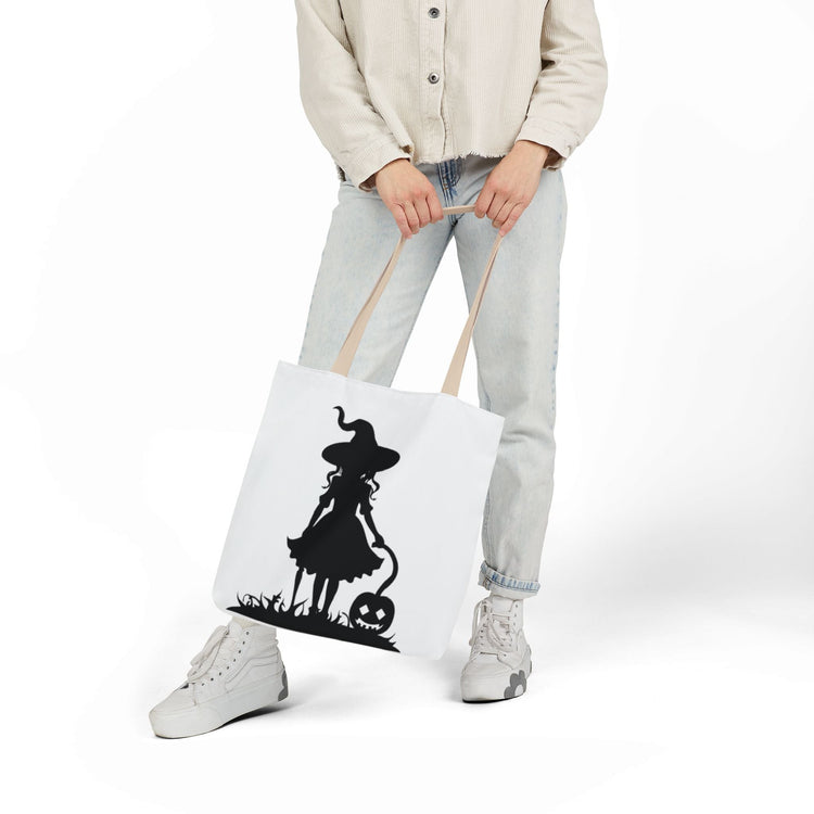 Halloween Witch Canvas Tote Bag, Spooky Treat Bag, Autumn Market Tote, Trick-or-Treat Bag, Gift for Witches, Seasonal Accessories Printify