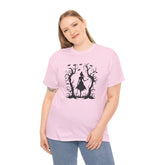 Whimsical Forest Silhouette Tee, Unisex Heavy Cotton T-Shirt, Fall Fashion, Halloween Shirt, Nature Lover Gift Printify