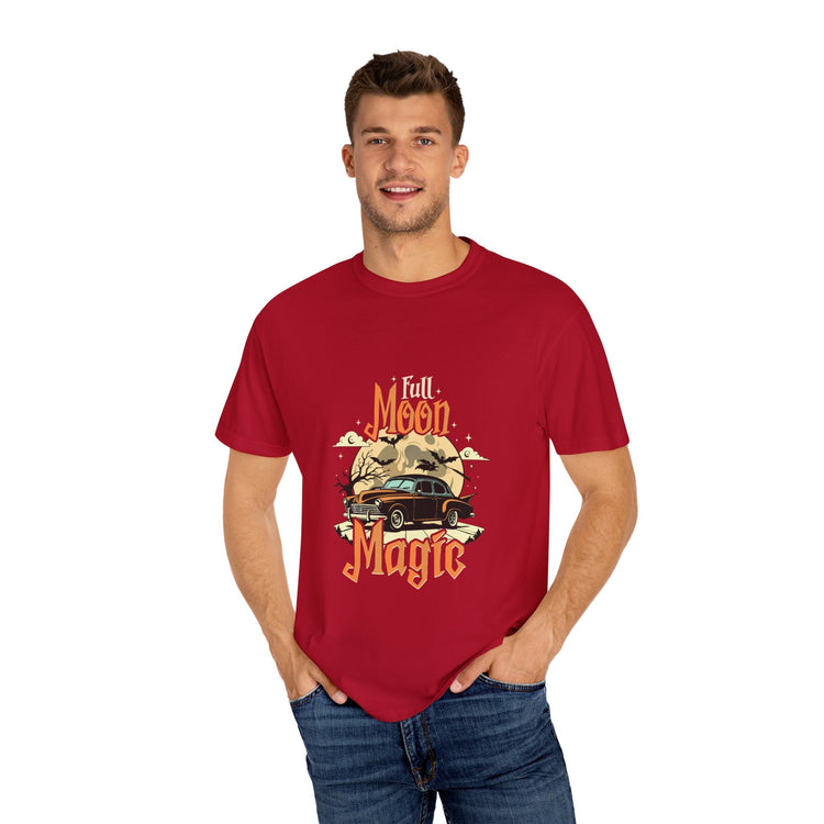 Moon Magic Unisex Garment-Dyed T-shirt, Vintage Car Tee, Astrology Gift, Casual Wear, Moon Lover Apparel, Unisex Soft T-shirt Printify