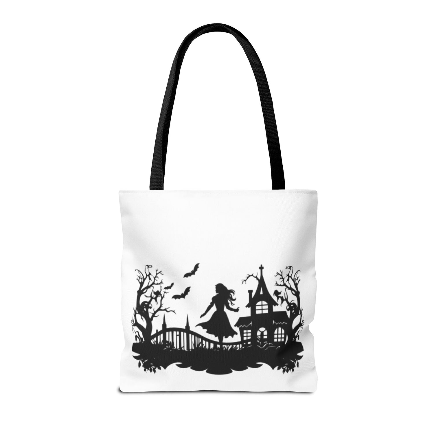 Spooky Silhouette Tote Bag - Halloween Gift, Witchy Style, Eco-Friendly Shopping, Causal Carryall, Gothic Art Design Printify
