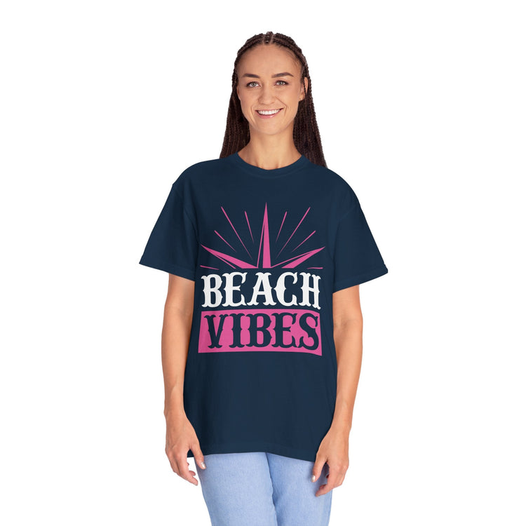 Beach Vibes Unisex Garment-Dyed T-Shirt, Summer Tee, Beachwear, Vacation Shirt, Gift for Surf Lovers, Casual Everyday Style Printify