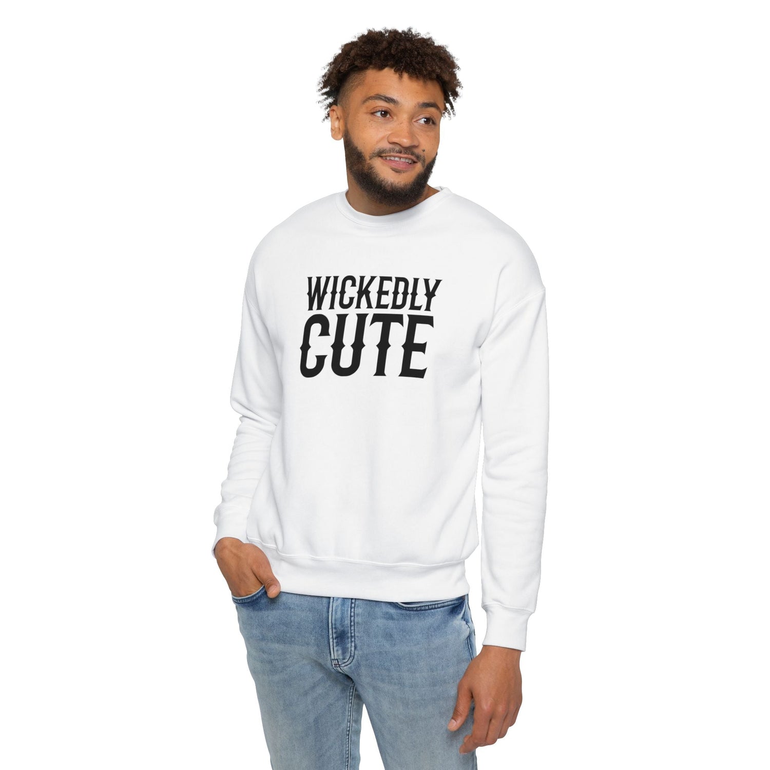 Wickedly Cute Unisex Drop Shoulder Sweatshirt, Cozy Graphic Sweatshirt, Casual Wear, Gift for Her, Trendy Apparel, Everyday Style Printify