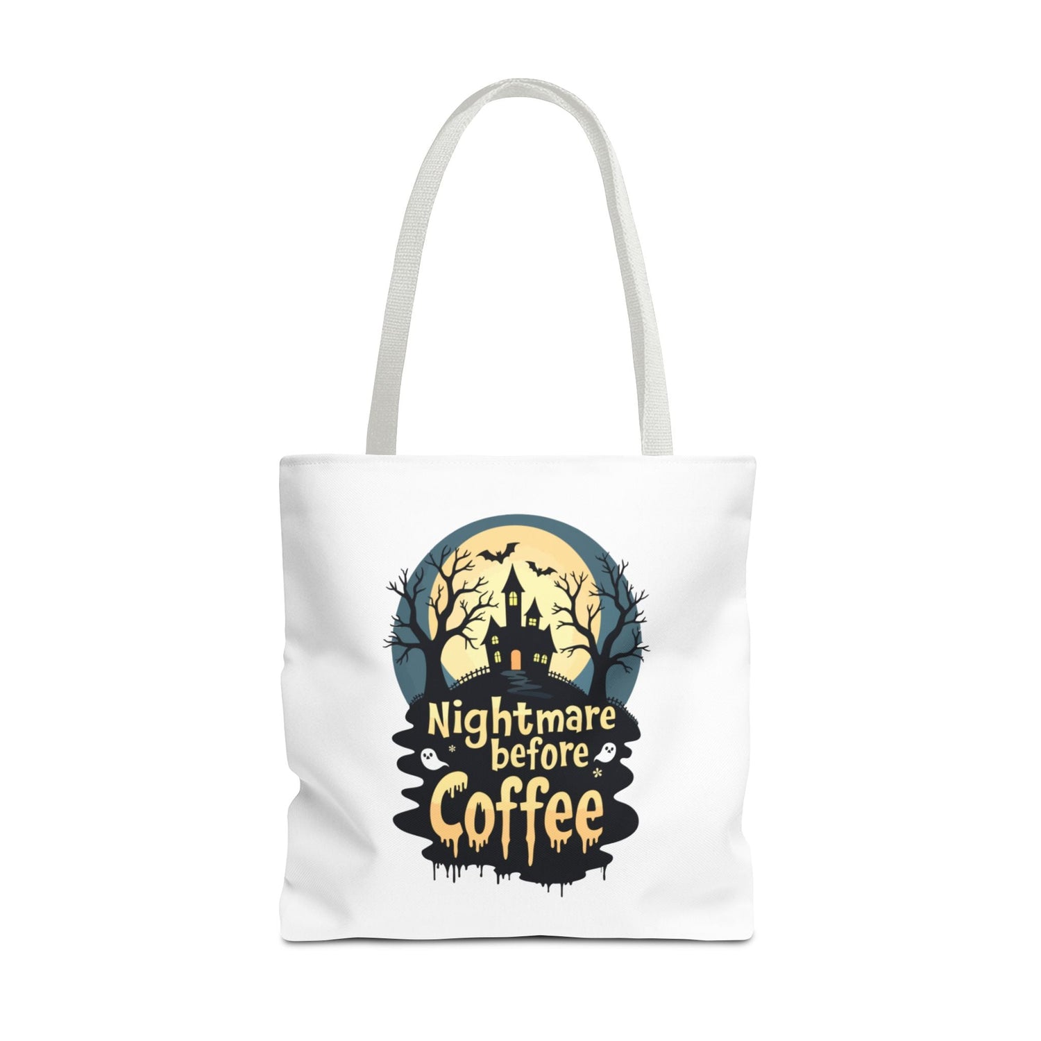 Nightmare Before Coffee Tote Bag, Halloween Tote, Spooky Drink Carrier, Gift for Coffee Lovers, AOP Design Bag Printify