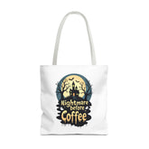 Nightmare Before Coffee Tote Bag, Halloween Tote, Spooky Drink Carrier, Gift for Coffee Lovers, AOP Design Bag Printify