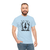 Whimsical Forest Silhouette Tee, Unisex Heavy Cotton T-Shirt, Fall Fashion, Halloween Shirt, Nature Lover Gift Printify