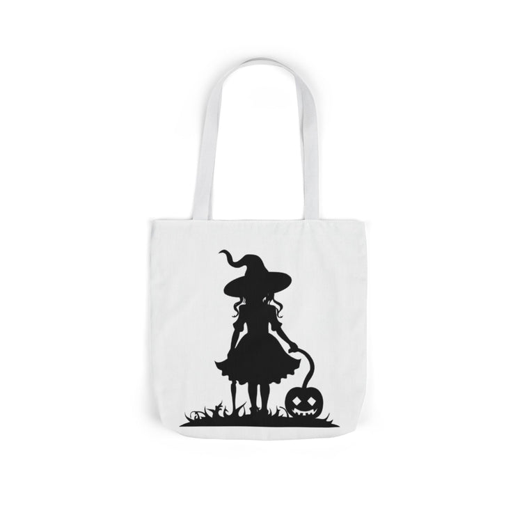 Halloween Witch Canvas Tote Bag, Spooky Treat Bag, Autumn Market Tote, Trick-or-Treat Bag, Gift for Witches, Seasonal Accessories Printify