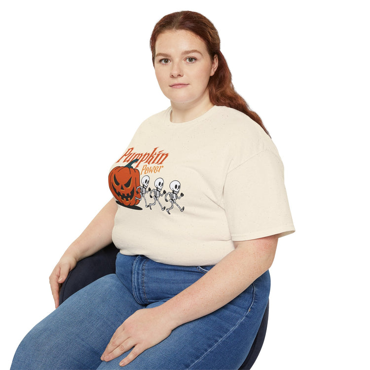 Halloween Skeleton Pumpkin Tee, Spooky Graphic Shirt, Unisex Fall Fashion, Halloween Costume Top, Fun October Apparel Printify