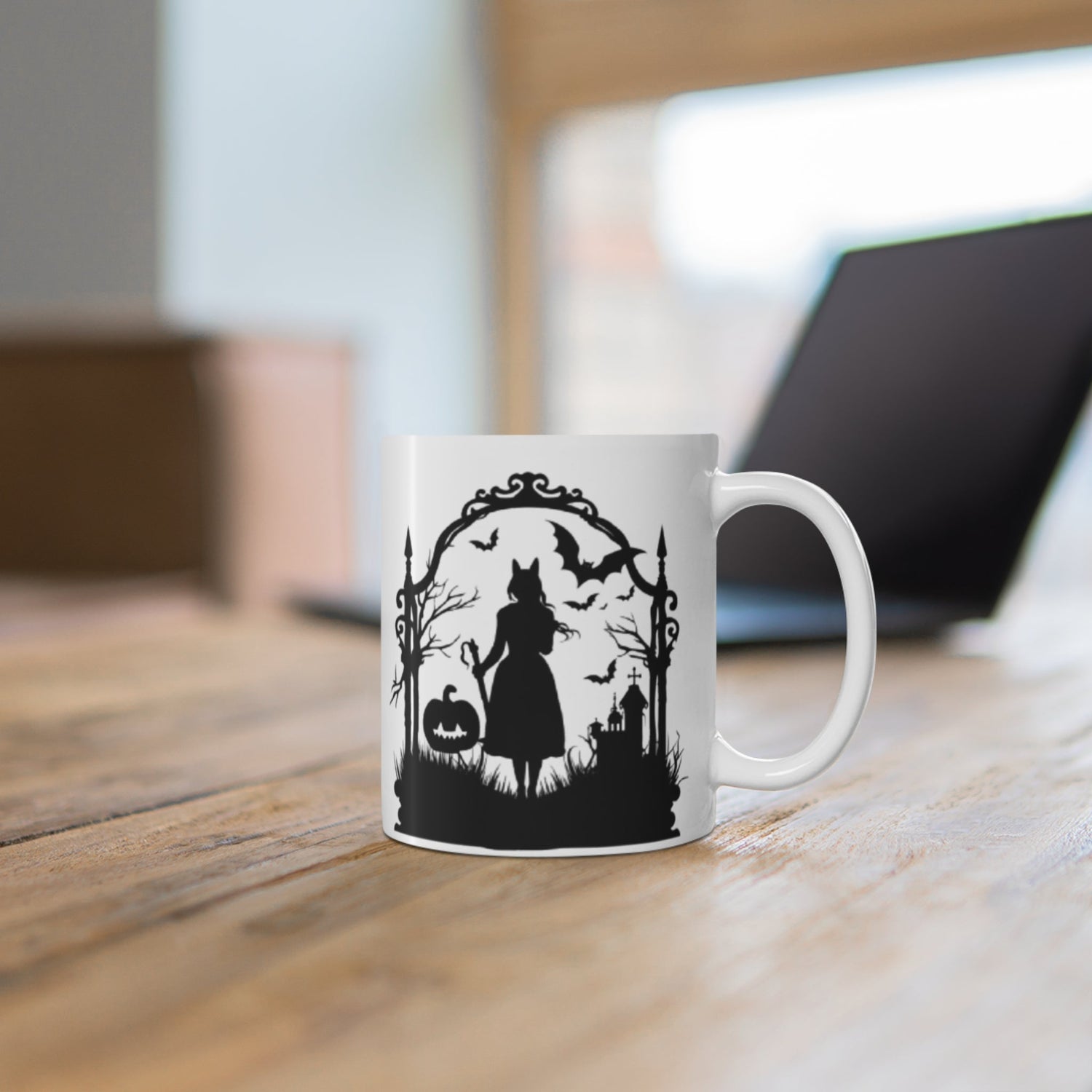 Spooky Silhouette Coffee Mug, Halloween Decor, Gothic Tea Cup, Witching Hour Gift, Dark Aesthetic Drinkware, Autumn Vibes Printify