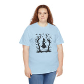 Whimsical Forest Silhouette Tee, Unisex Heavy Cotton T-Shirt, Fall Fashion, Halloween Shirt, Nature Lover Gift Printify