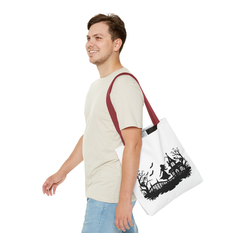 Spooky Silhouette Tote Bag - Halloween Gift, Witchy Style, Eco-Friendly Shopping, Causal Carryall, Gothic Art Design Printify