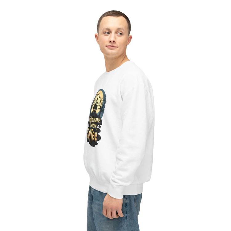 Unisex Lightweight Crewneck Sweatshirt - Nightmare Before Coffee Printify