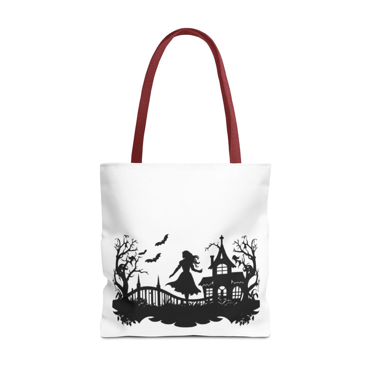 Spooky Silhouette Tote Bag - Halloween Gift, Witchy Style, Eco-Friendly Shopping, Causal Carryall, Gothic Art Design Printify