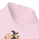 Halloween Witch and Cat Hoodie, Cozy Fall Sweatshirt, Scary Night Apparel, Unisex Ghostly Sweatshirt, Cute Halloween Gift Printify