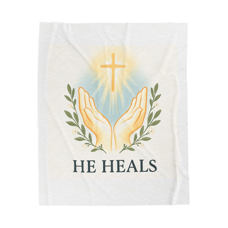 Inspirational Velveteen Plush Blanket - "He Heals"