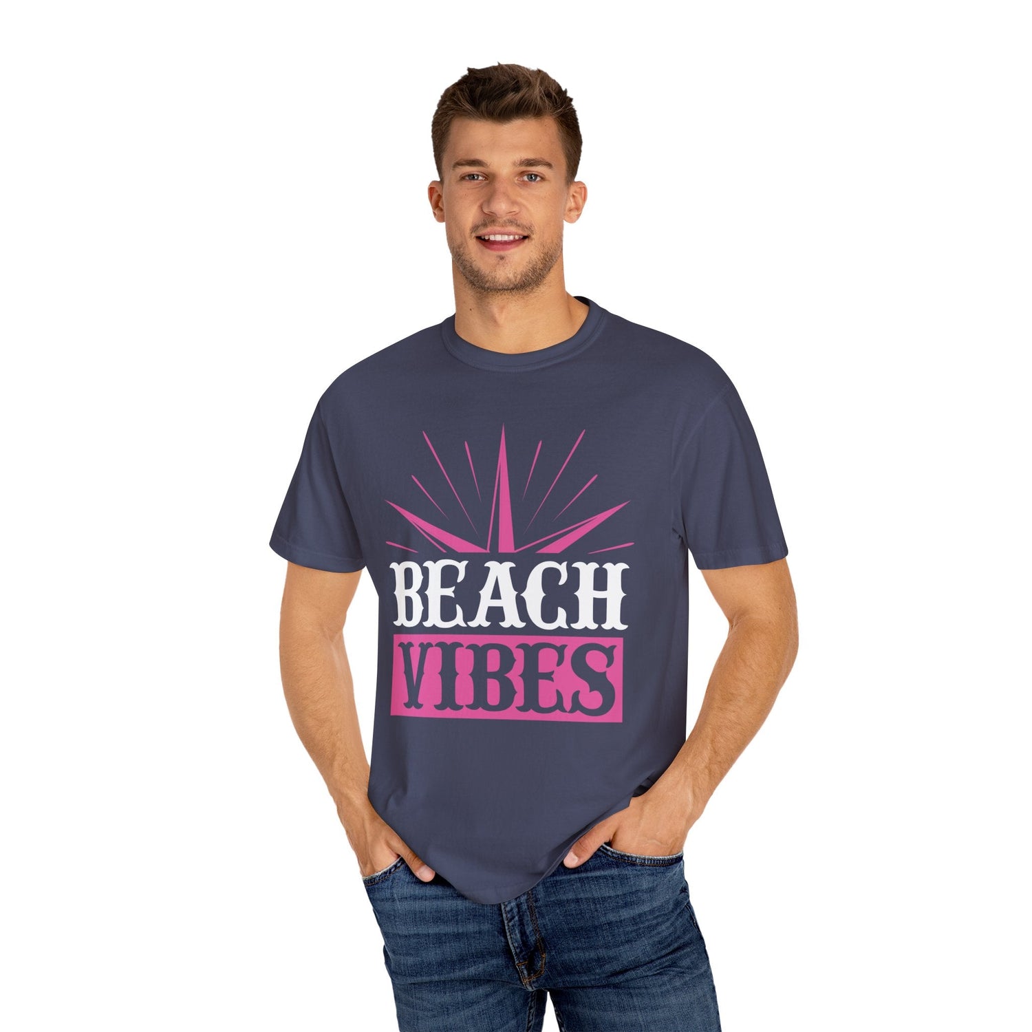 Beach Vibes Unisex Garment-Dyed T-Shirt, Summer Tee, Beachwear, Vacation Shirt, Gift for Surf Lovers, Casual Everyday Style Printify