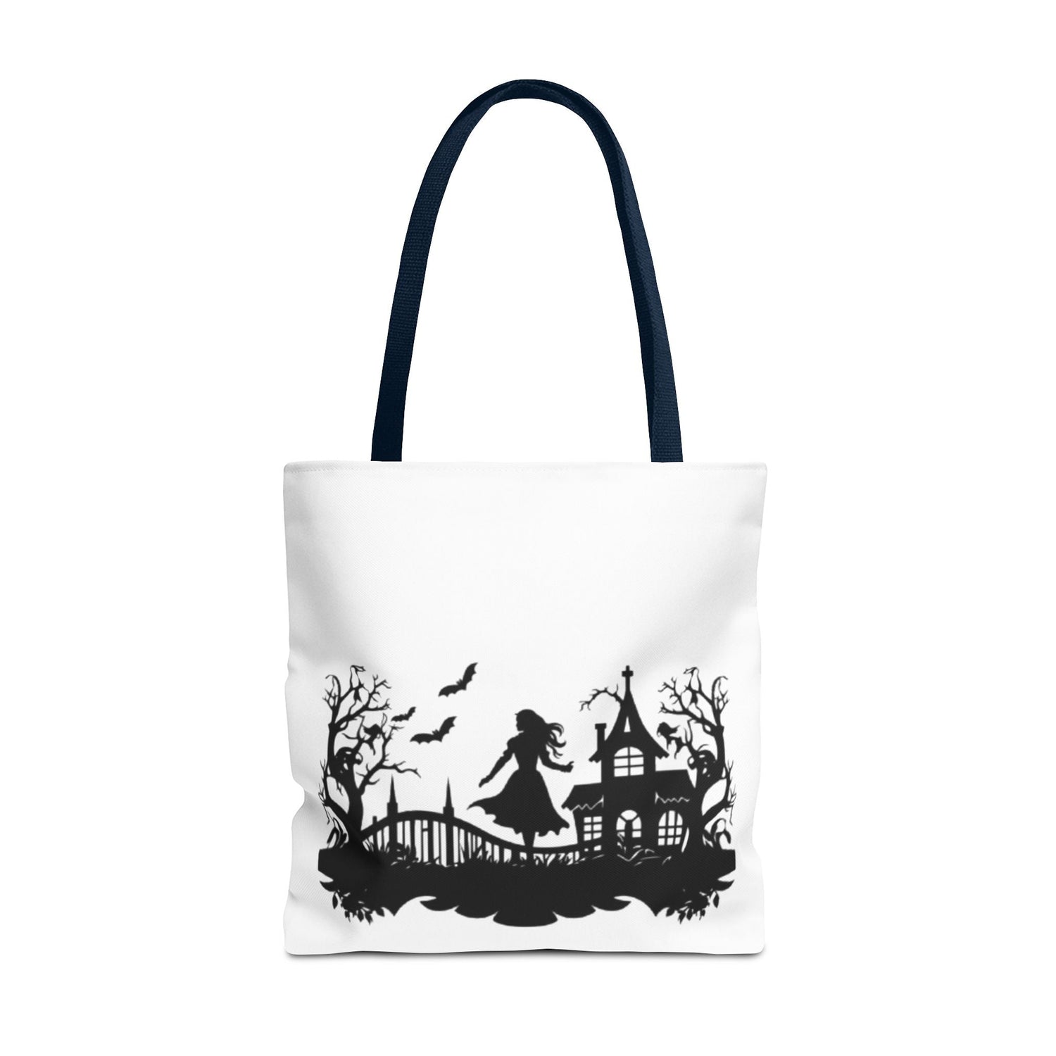 Spooky Silhouette Tote Bag - Halloween Gift, Witchy Style, Eco-Friendly Shopping, Causal Carryall, Gothic Art Design Printify