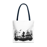 Spooky Silhouette Tote Bag - Halloween Gift, Witchy Style, Eco-Friendly Shopping, Causal Carryall, Gothic Art Design Printify