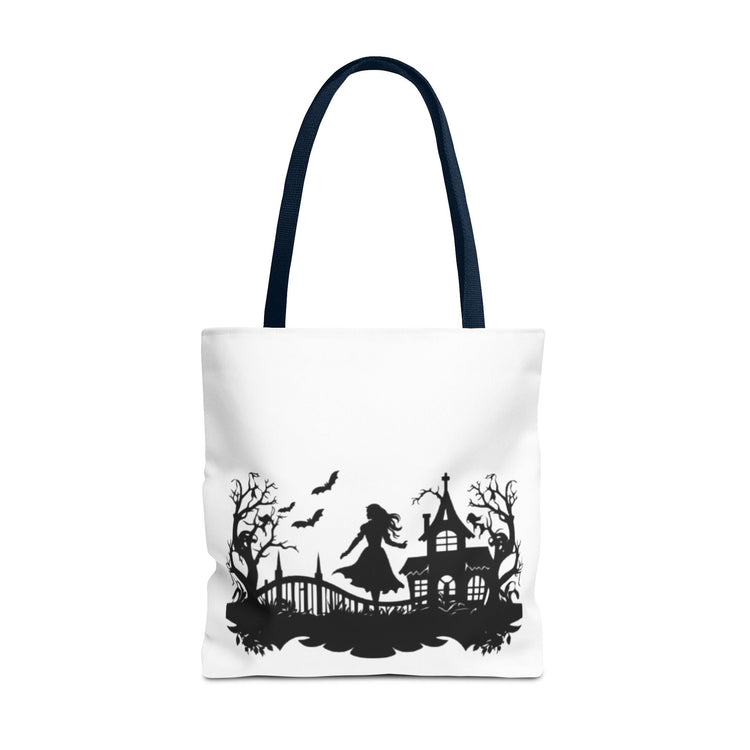Spooky Silhouette Tote Bag - Halloween Gift, Witchy Style, Eco-Friendly Shopping, Causal Carryall, Gothic Art Design Printify