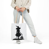 Halloween Witch Canvas Tote Bag, Spooky Treat Bag, Autumn Market Tote, Trick-or-Treat Bag, Gift for Witches, Seasonal Accessories Printify