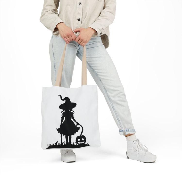 Halloween Witch Canvas Tote Bag, Spooky Treat Bag, Autumn Market Tote, Trick-or-Treat Bag, Gift for Witches, Seasonal Accessories Printify