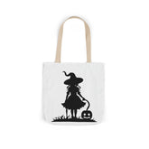 Halloween Witch Canvas Tote Bag, Spooky Treat Bag, Autumn Market Tote, Trick-or-Treat Bag, Gift for Witches, Seasonal Accessories Printify