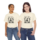 Whimsical Forest Silhouette Tee, Unisex Heavy Cotton T-Shirt, Fall Fashion, Halloween Shirt, Nature Lover Gift Printify