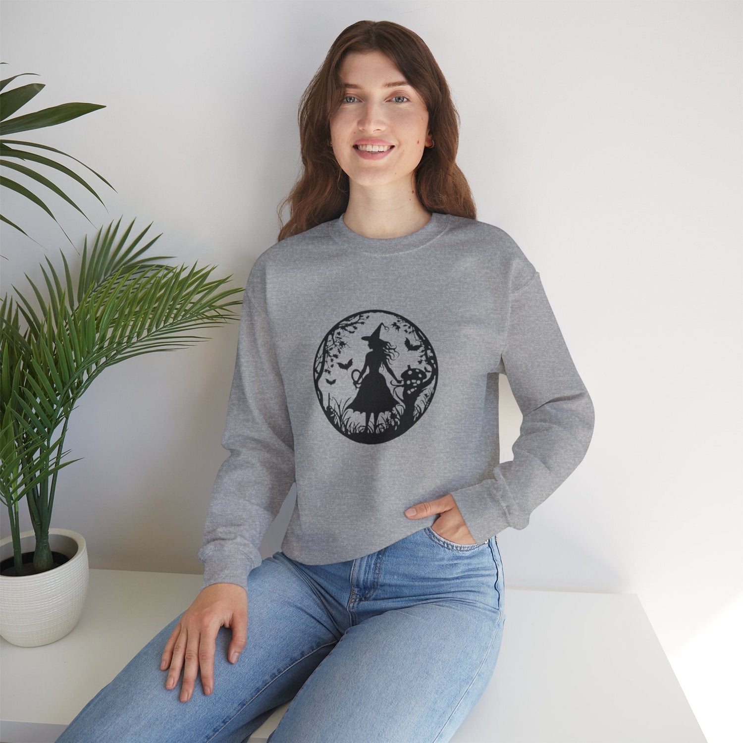 Mystical Forest Crewneck Sweatshirt, Cozy Fall Layering, Gift for Nature Lovers, Halloween Apparel, Unisex Sweatshirt Printify