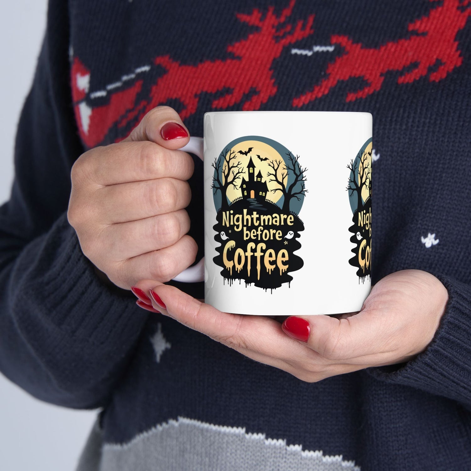 Nightmare Before Coffee Ceramic Mug - Halloween Coffee Cup, Spooky Mug, Gift for Coffee Lovers, Haunted House Decor, 11oz and 15oz Sizes Printify